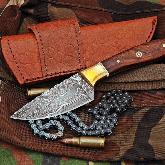 Damascus Kitchen Knife Homemade Knife Twisted Pattern with Rose-wood Handle NEW - Picture 2 of 5